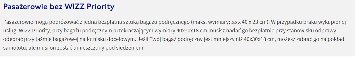 Bezpłatny bagaż podręczny Wizz Air - wymiary i zasady od sierpnia 2018